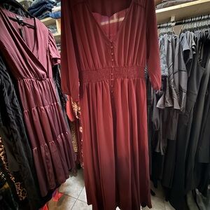 City Chic Maroon Long Sleeve Dress